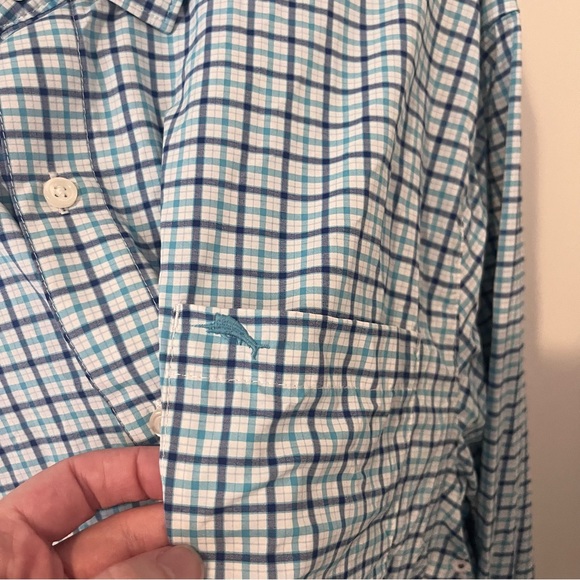 Tommy Bahama Siesta Key Button Down Checkered Long Sleeve Shirt Blue Vented XL - Picture 2 of 11